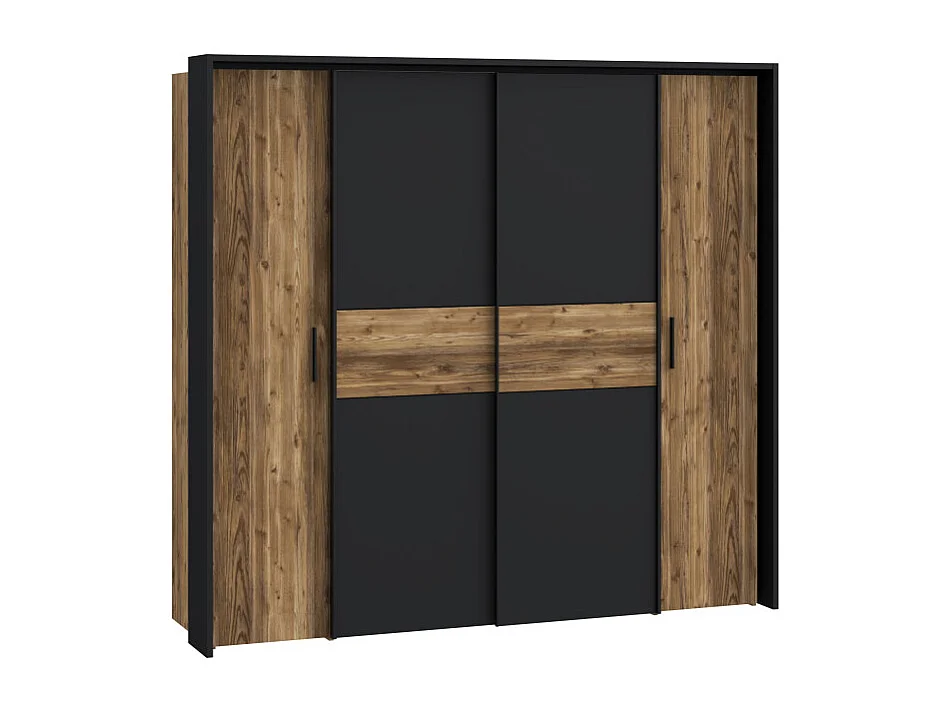 Grande armoire dressing 209 cm décor bois d'épicéa et noir mat - CELIA