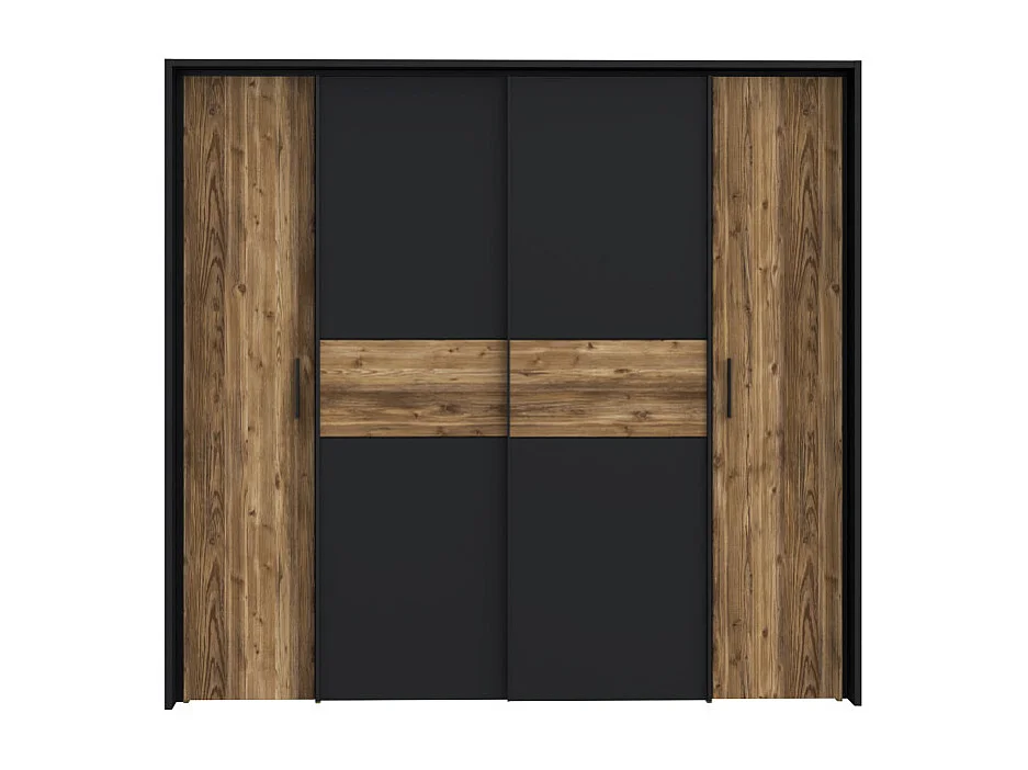 Grande armoire dressing 209 cm décor bois d'épicéa et noir mat - CELIA