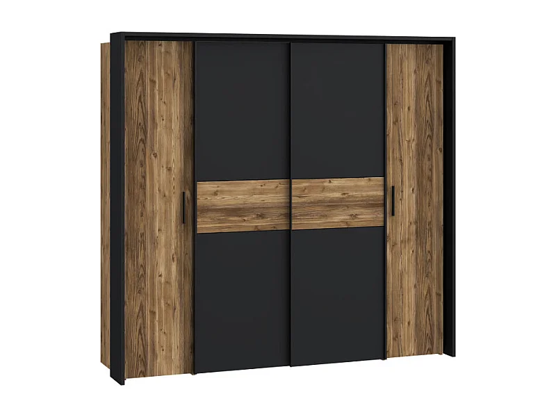 Grande armoire dressing 209 cm décor bois d'épicéa et noir mat - CELIA