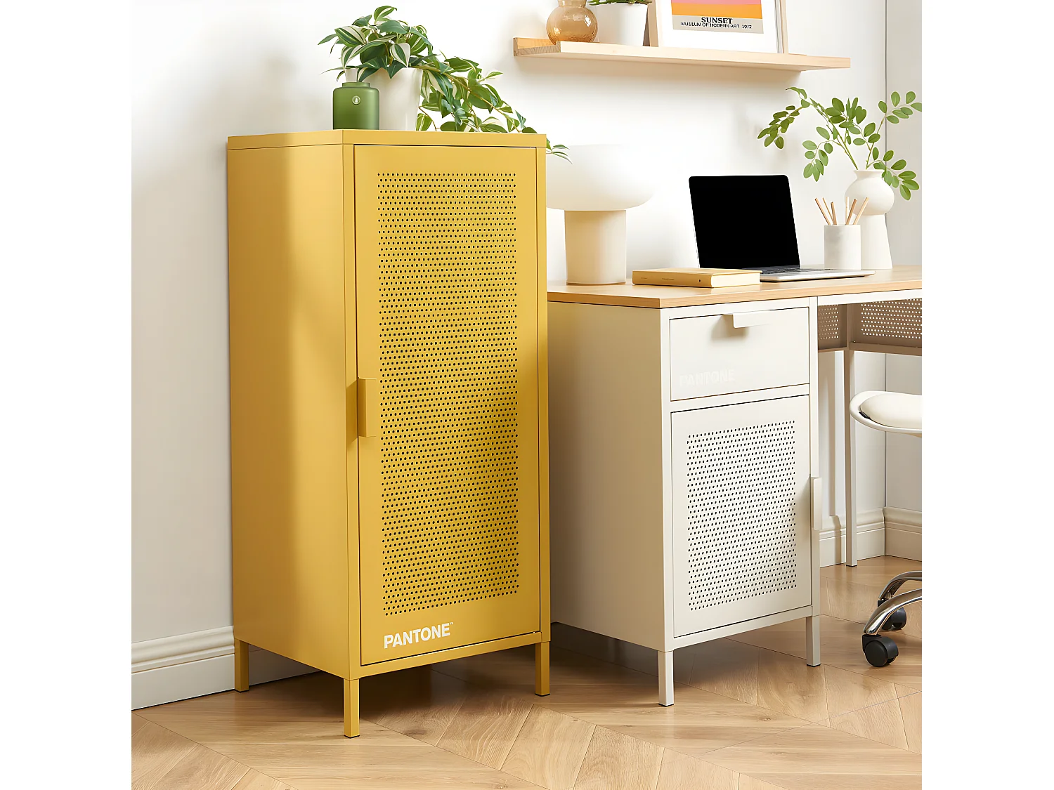 Nino - Petit meuble de rangement en métal PANTONE H105cm - Jaune moutarde
