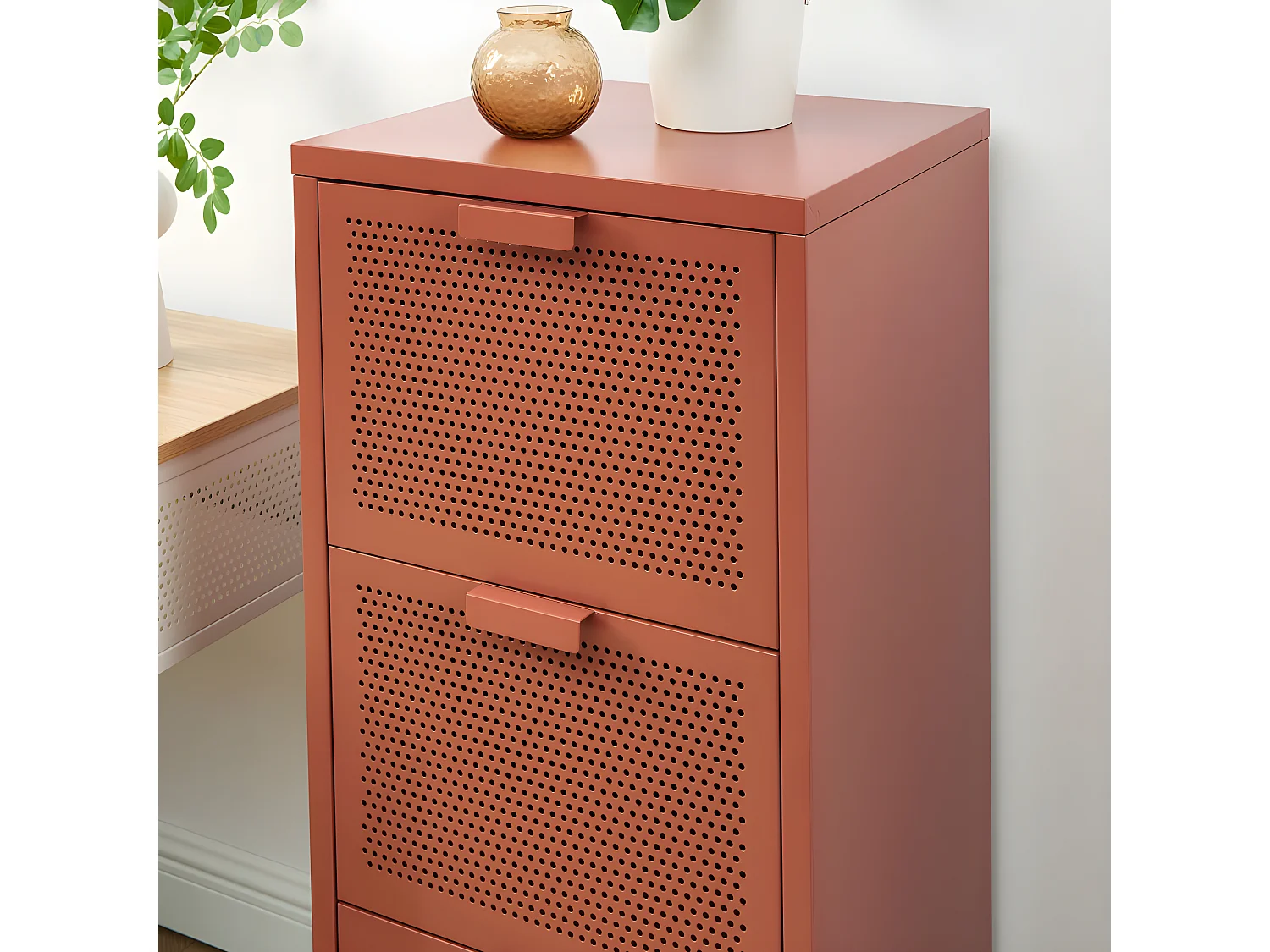 Nino - Petit meuble de rangement 3 tiroirs en métal PANTONE H105cm - Terracotta