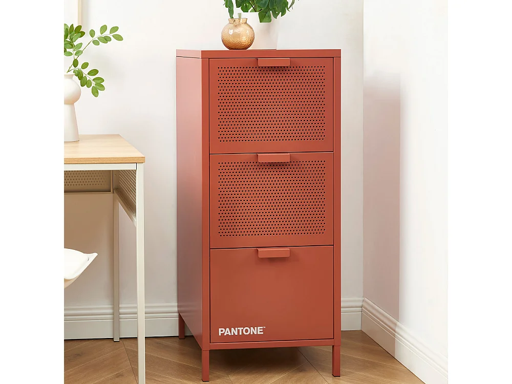 Nino - Petit meuble de rangement 3 tiroirs en métal PANTONE H105cm - Terracotta