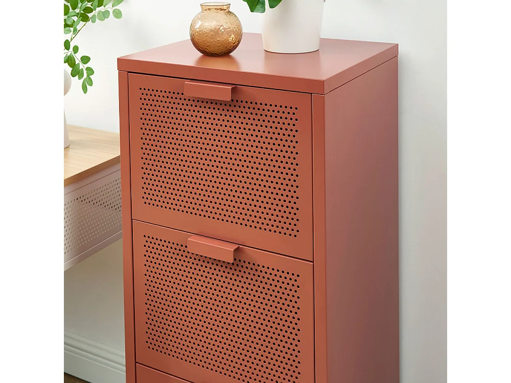 Nino - Petit meuble de rangement 3 tiroirs en métal PANTONE H105cm - Terracotta