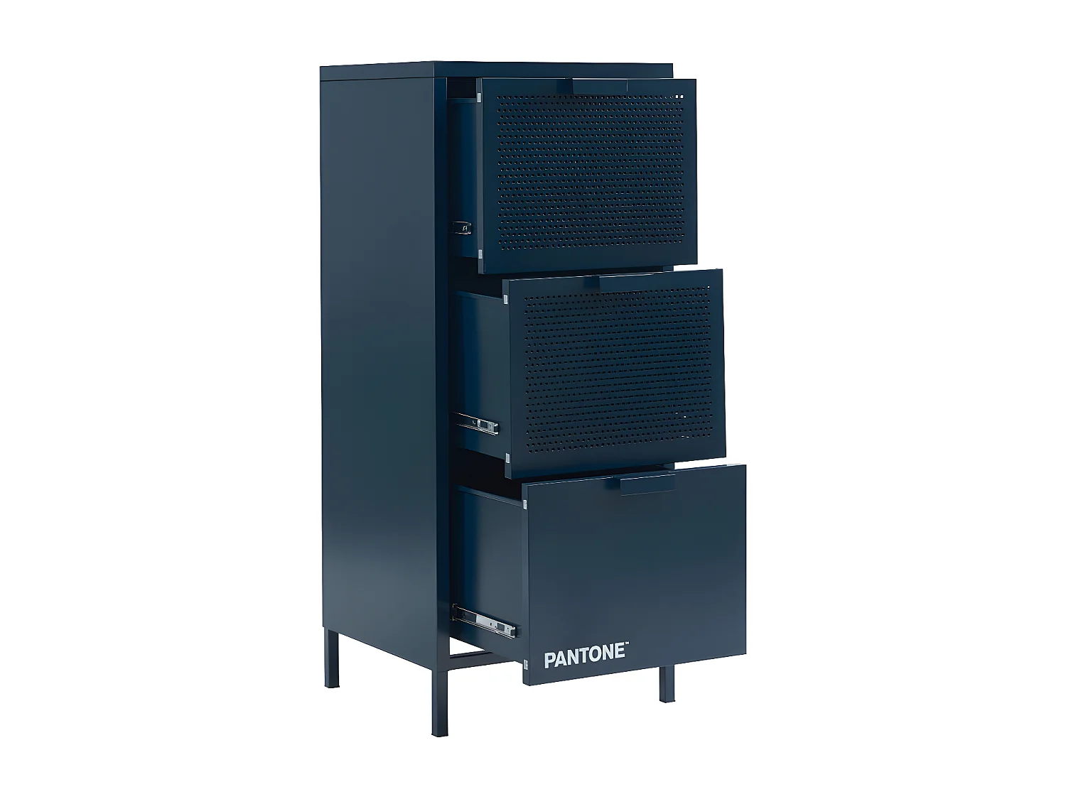 Nino - Petit meuble de rangement 3 tiroirs en métal PANTONE H105cm - Bleu nuit