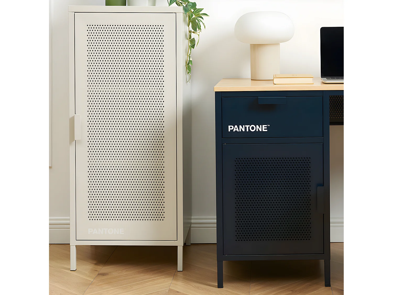 Nino - Petit meuble de rangement en métal PANTONE H105cm - Beige