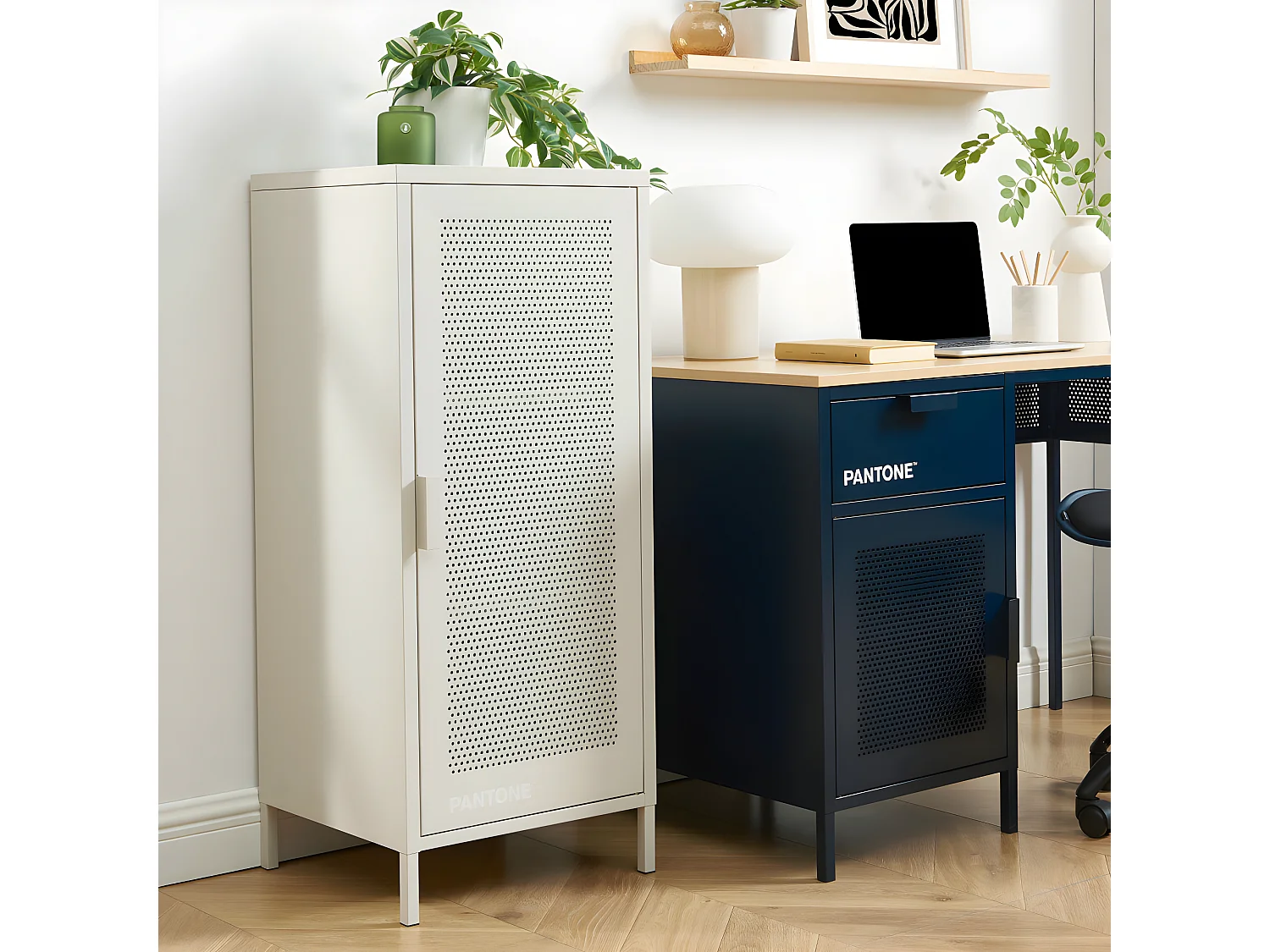 Nino - Petit meuble de rangement en métal PANTONE H105cm - Beige