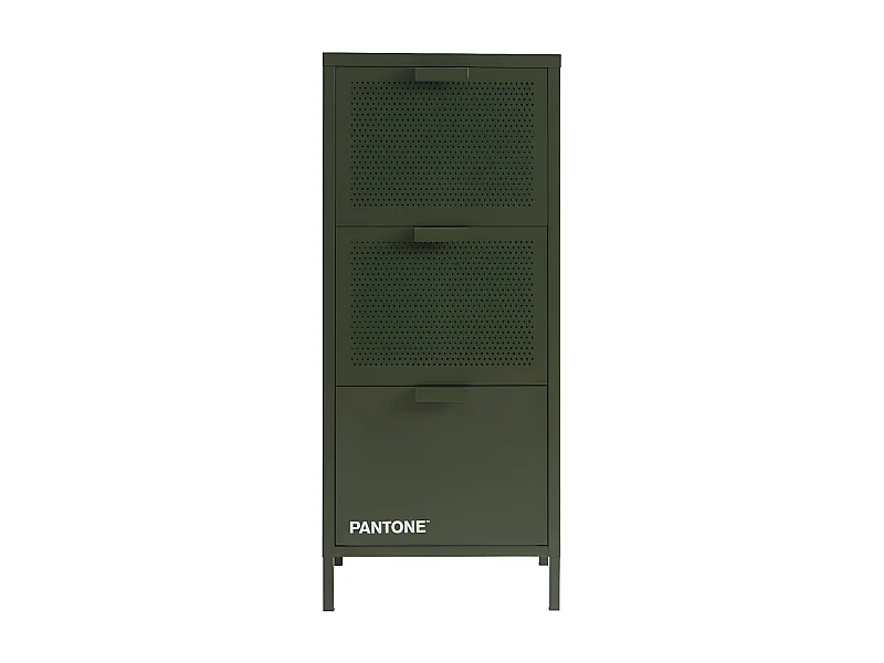 Nino - Petit meuble de rangement 3 tiroirs en métal PANTONE H105cm - Vert kaki