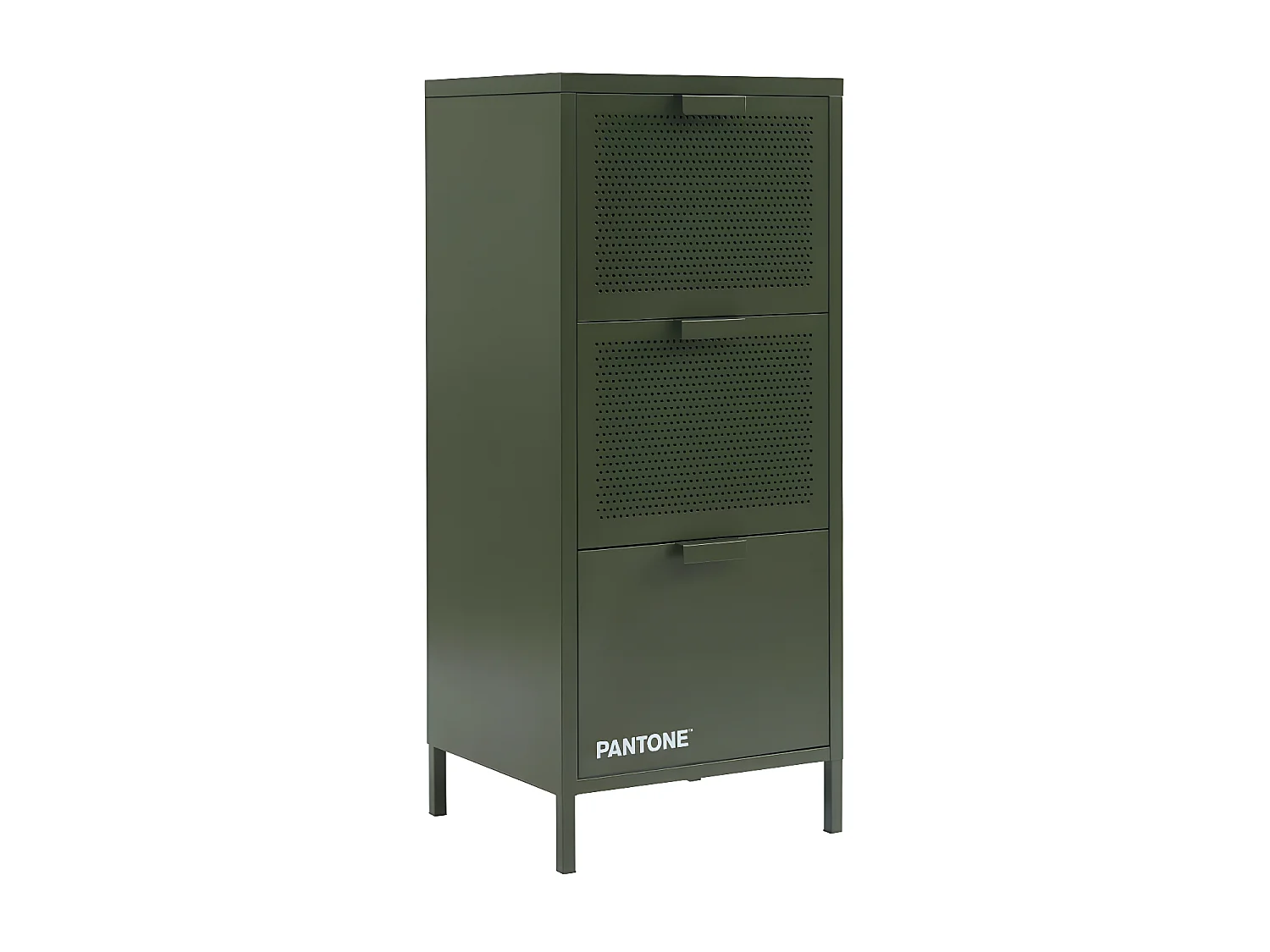 Nino - Petit meuble de rangement 3 tiroirs en métal PANTONE H105cm - Vert kaki