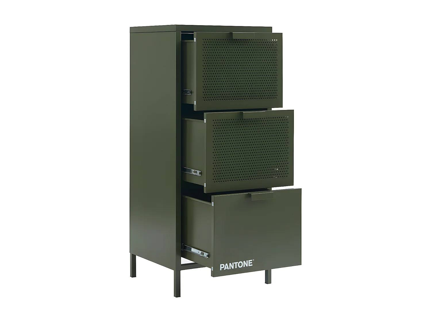 Nino - Petit meuble de rangement 3 tiroirs en métal PANTONE H105cm - Vert kaki