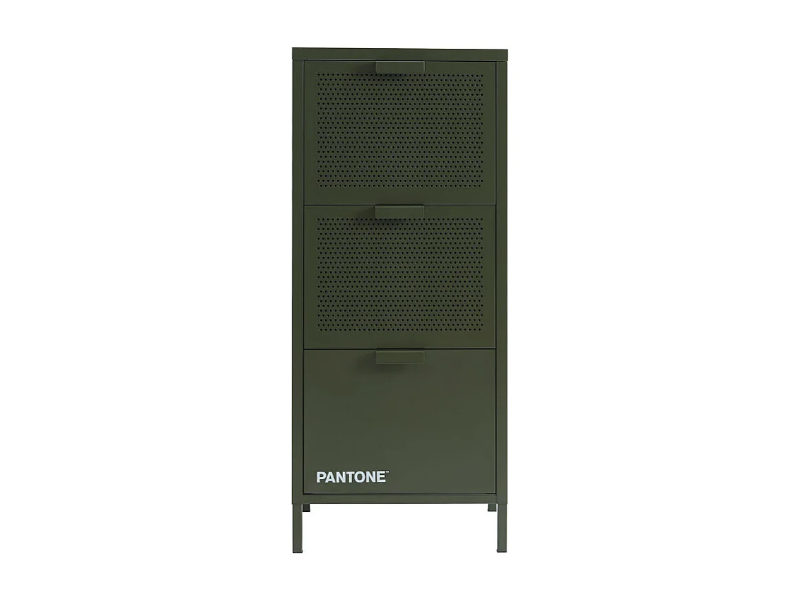 Nino - Petit meuble de rangement 3 tiroirs en métal PANTONE H105cm - Vert kaki