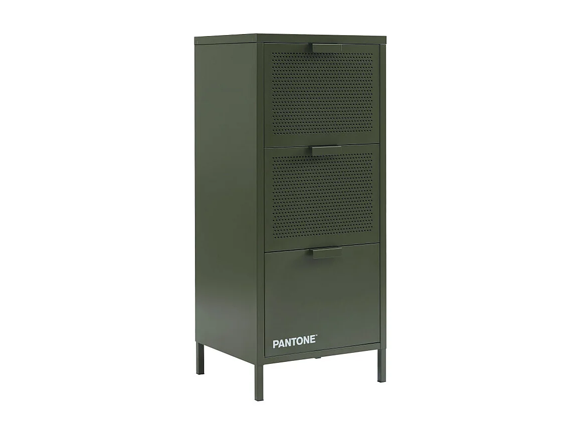 Nino - Petit meuble de rangement 3 tiroirs en métal PANTONE H105cm - Vert kaki