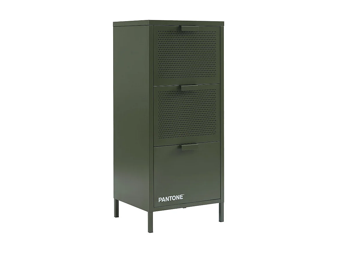 Nino - Petit meuble de rangement 3 tiroirs en métal PANTONE H105cm - Vert kaki