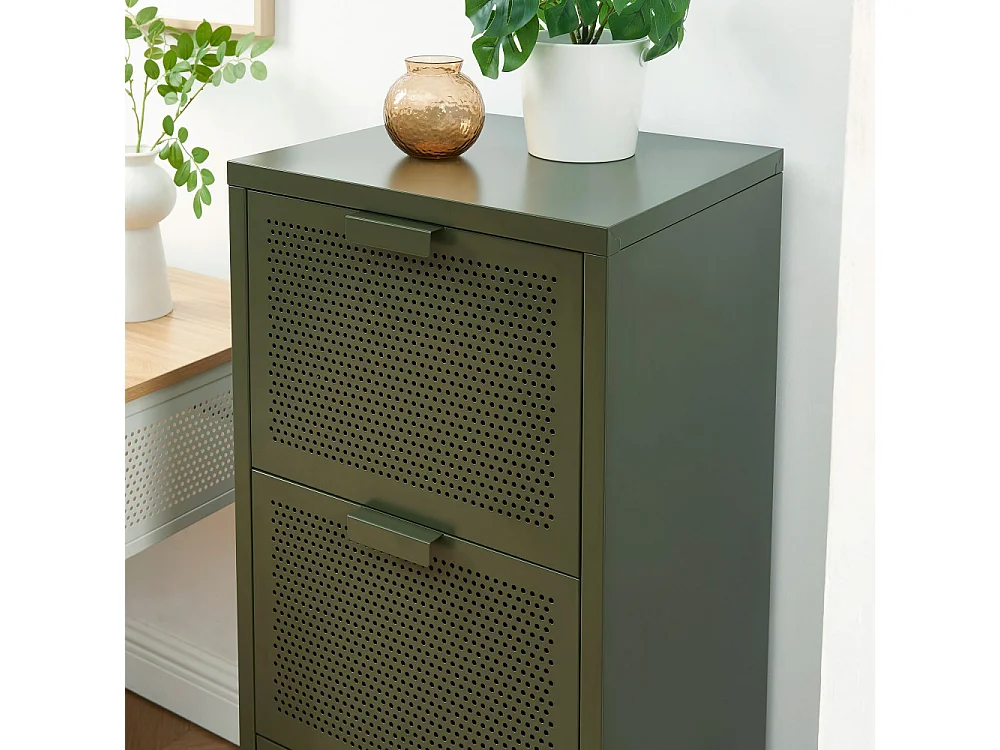 Nino - Petit meuble de rangement 3 tiroirs en métal PANTONE H105cm - Vert kaki