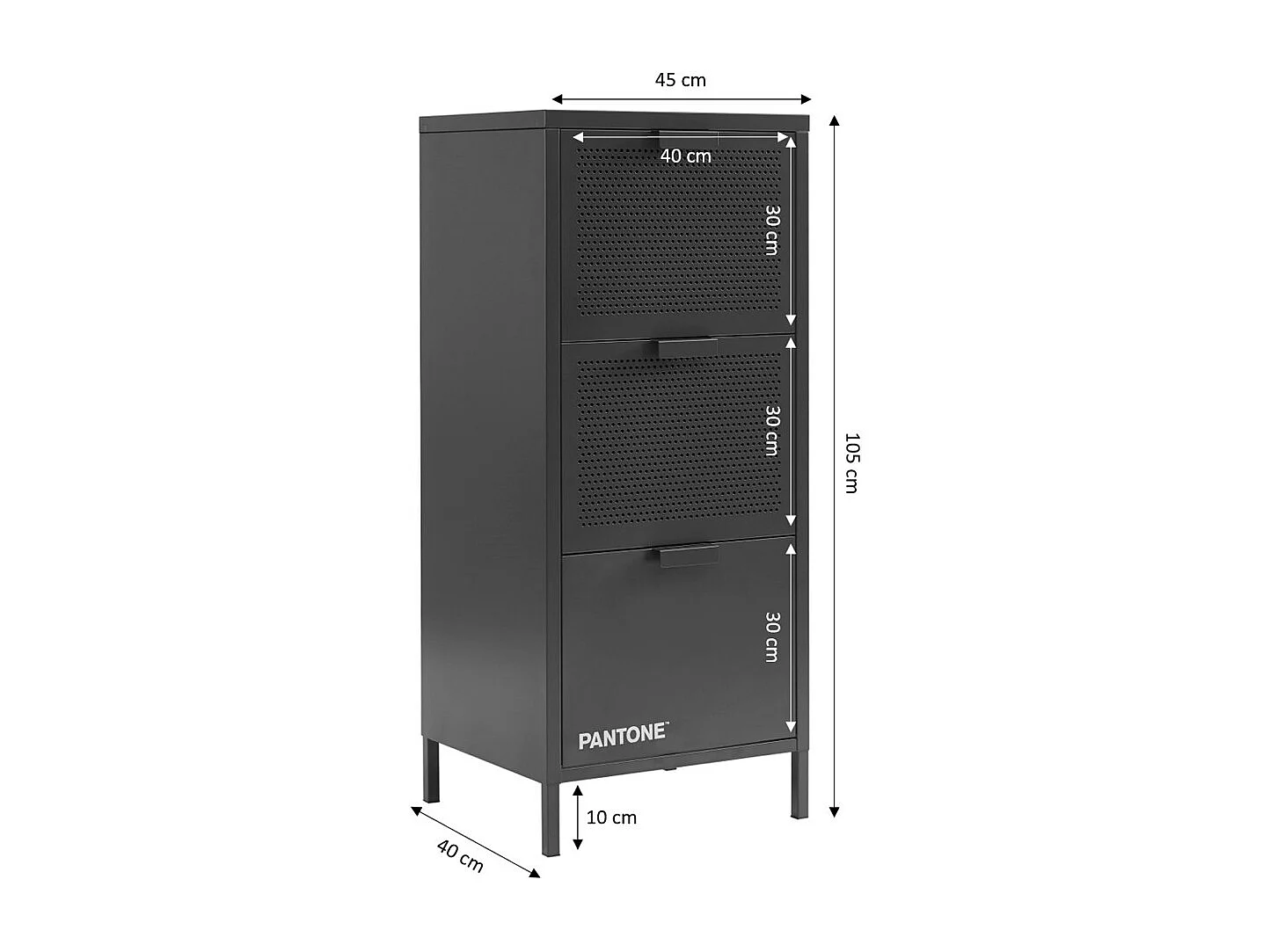 Nino - Petit meuble de rangement 3 tiroirs en métal PANTONE H105cm - Vert kaki