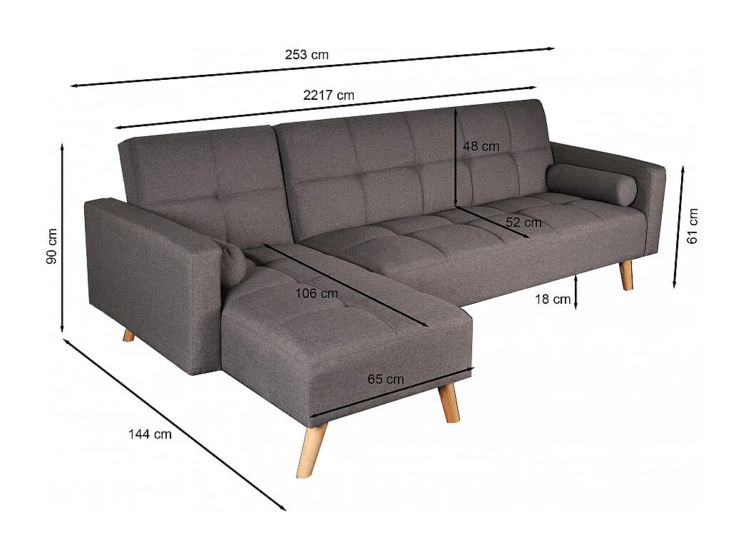 Canapé d'angle convertible gauche ASGARD / GRIS