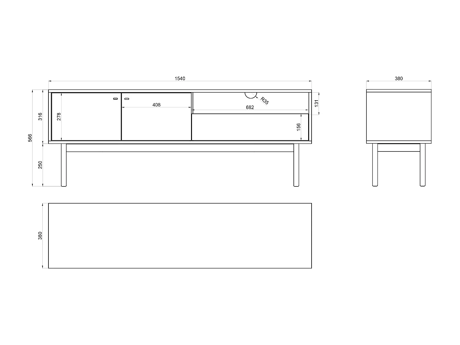 TV-Element mit Schublade - Holzoptik Carini Nussbaum - 154 cm - OLAR