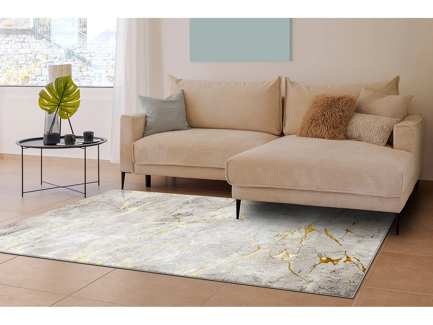 BLISS Z197AZ147 Teppich dunkelbeige / gold – Marmor, modern, struktu 80x150 cm