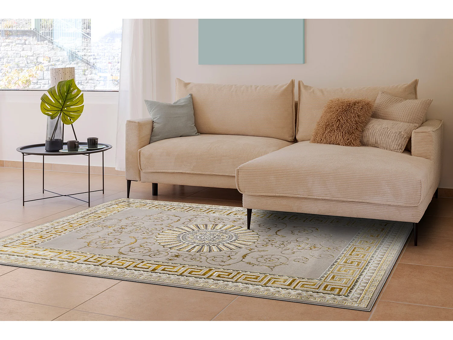 BLISS Z160AZ147 Teppich dunkelbeige / gold – Rahmen, griechisch, Exk 200x290 cm