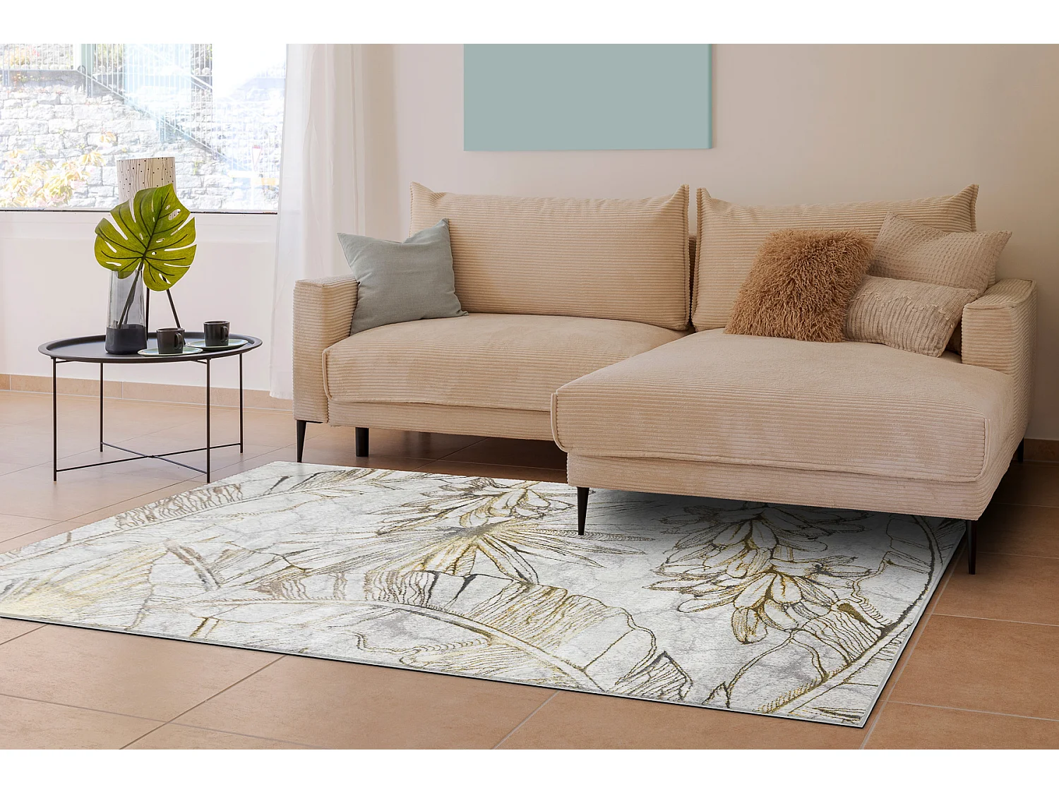 BLISS Z218AZ237 tapijt crème / goud - Bloemen, modern, structureel 80x150 cm