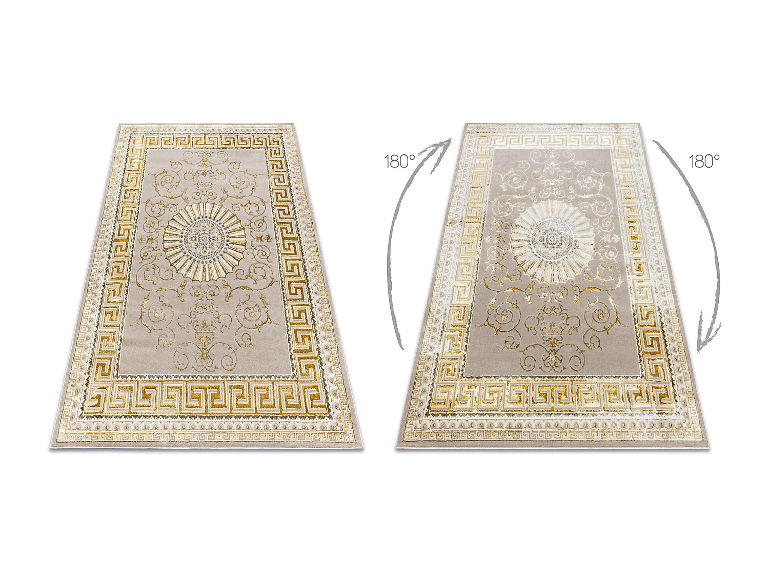 Dywan BLISS Z160AZ147 ciemny beż / złoty - Ramka, grecki ekskluzywny 180x270 cm