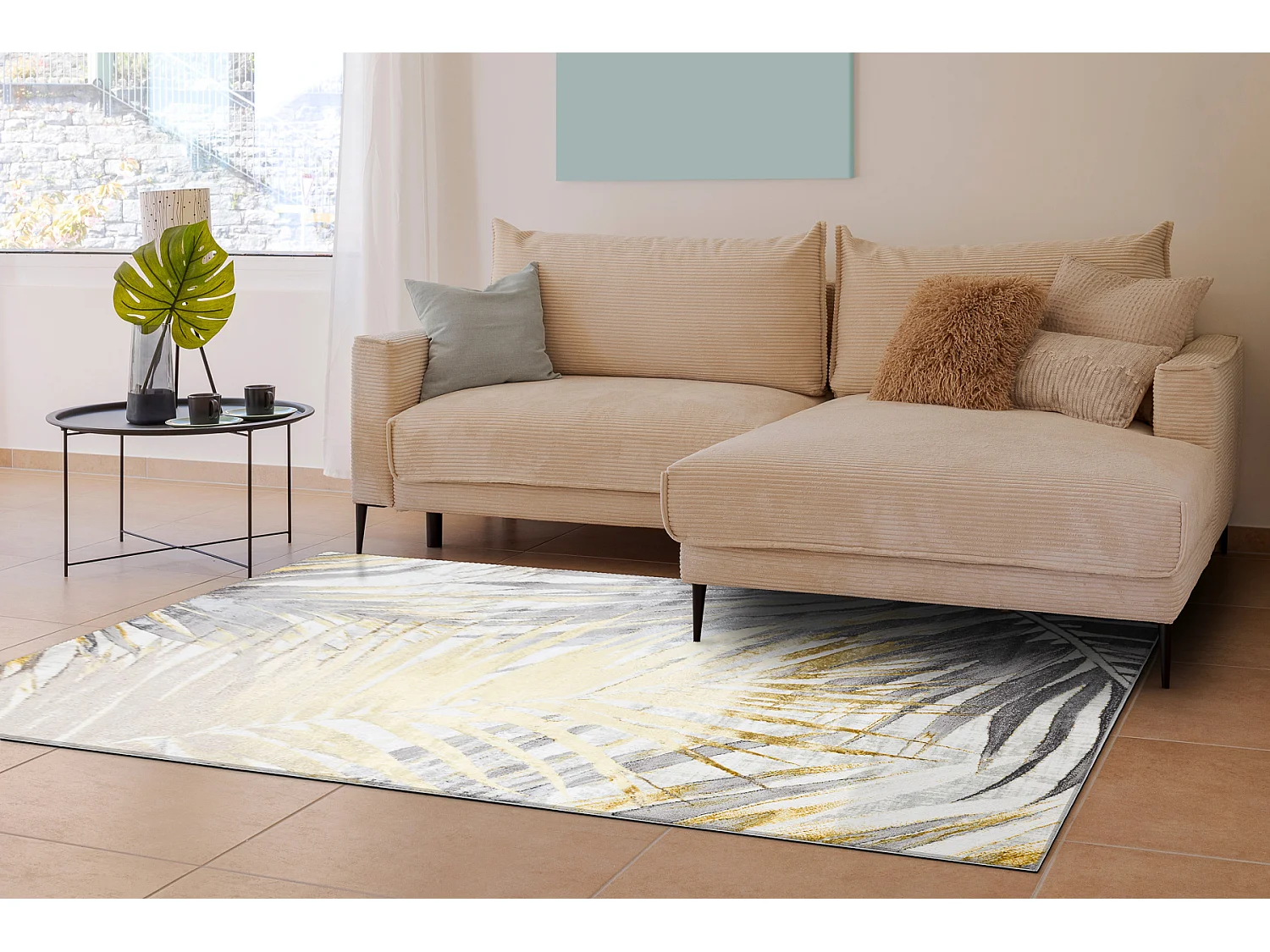 Tapis BLISS Z217AZ276 doré / gris - Feuilles de palmier, moderne, str 200x290 cm