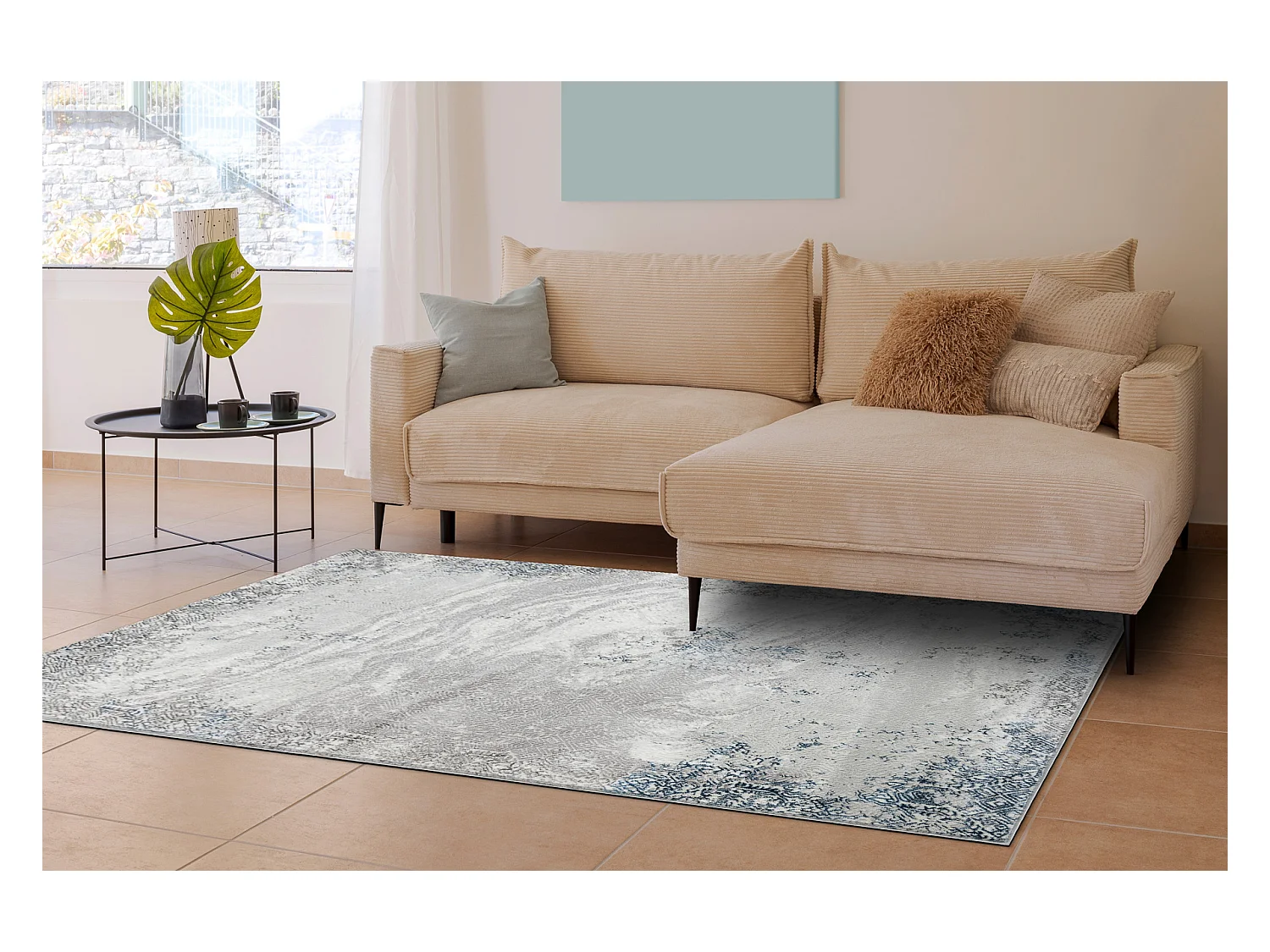BLISS Z198AZ221 tapijt crème / blauw - Abstractie, modern, structuree 160x220 cm