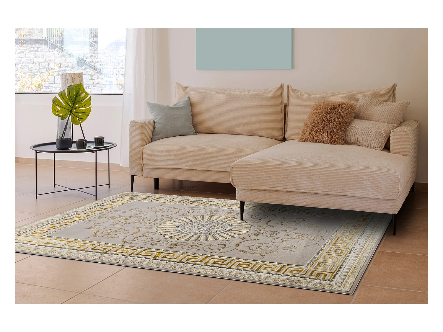 Tapis BLISS Z160AZ147 beige foncé / doré - Cadre, grec, exclusif, st 120x170 cm
