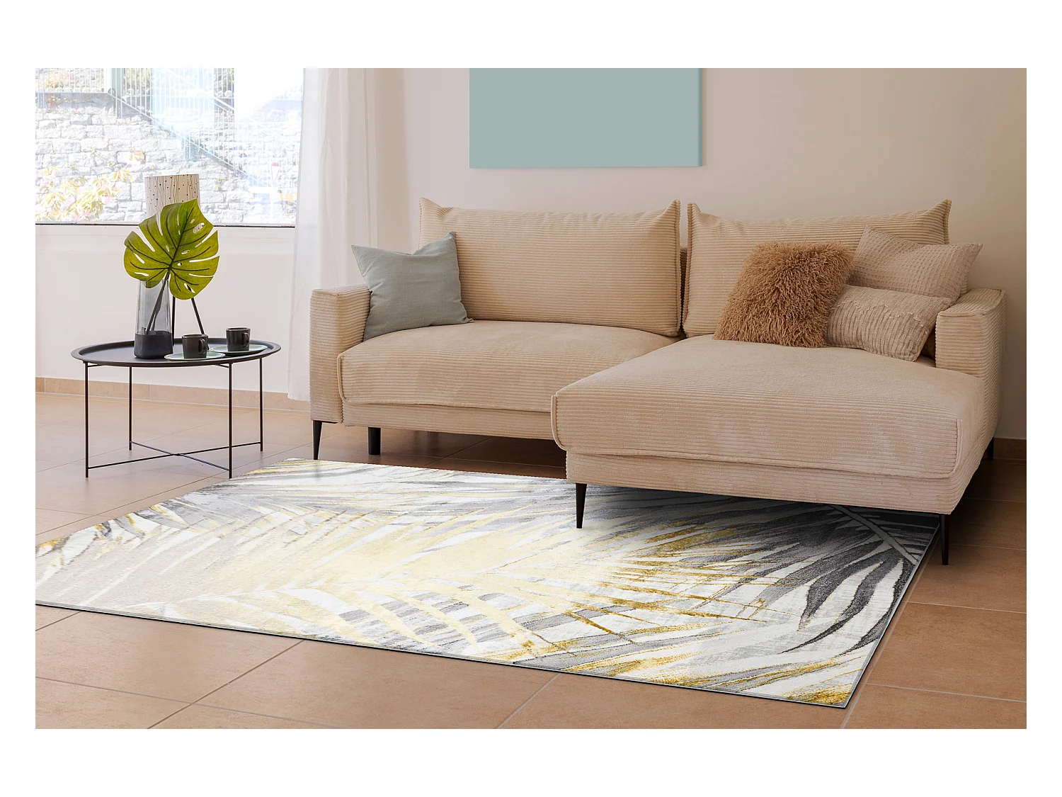 BLISS Z217AZ276 tapijt goud / grijs - Bladje Palm, modern, structureel 180x270 cm
