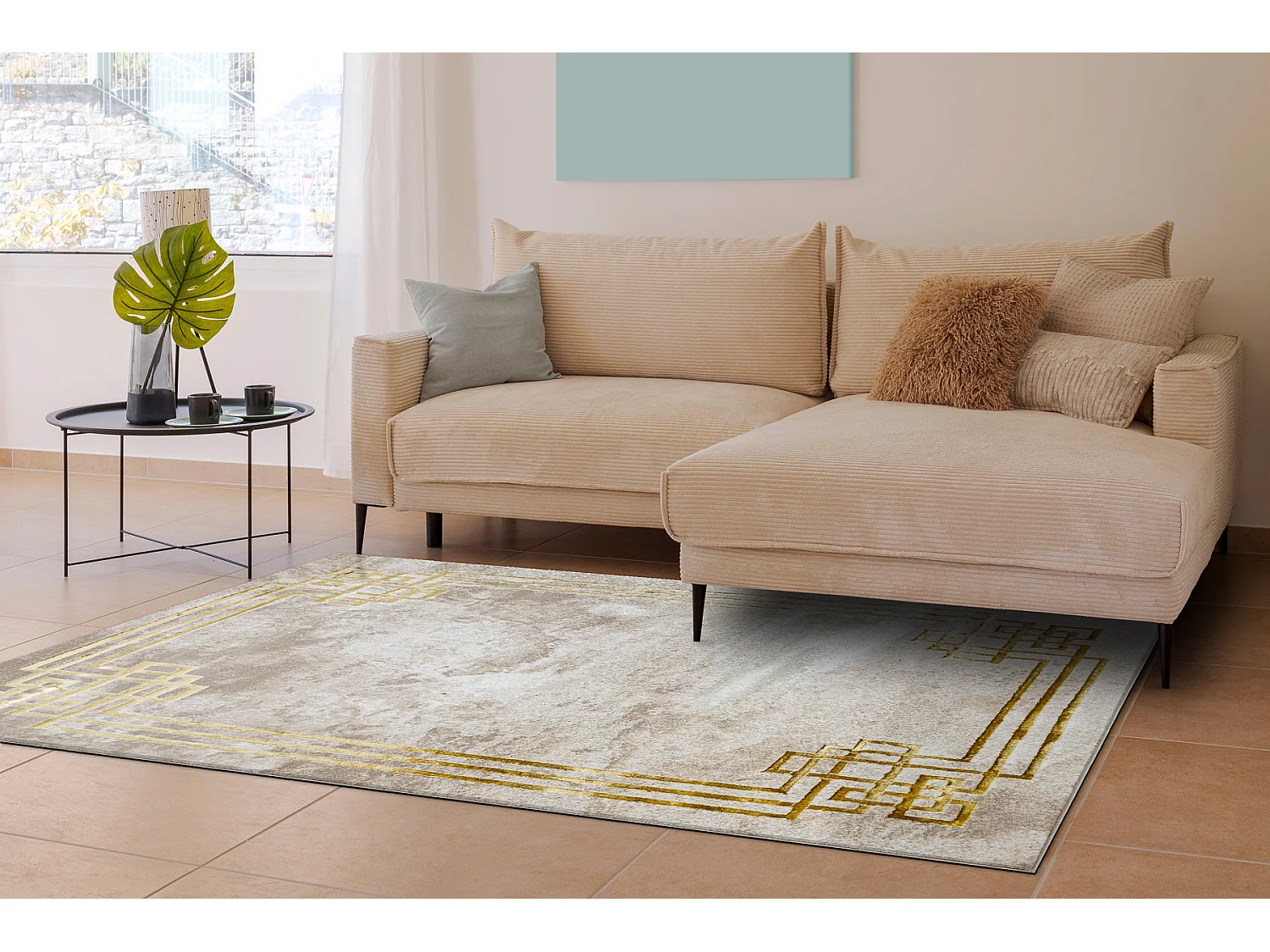 Dywan BLISS Z203AZ137 krem / złoty - Ramka, grecki, nowoczesny, struk 80x150 cm