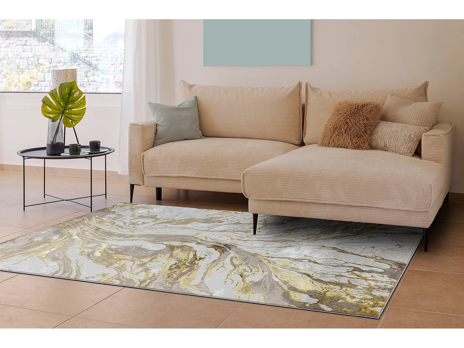 Tapis BLISS Z162AZ173 doré / crème - Abstraction, moderne, structure 80x150 cm