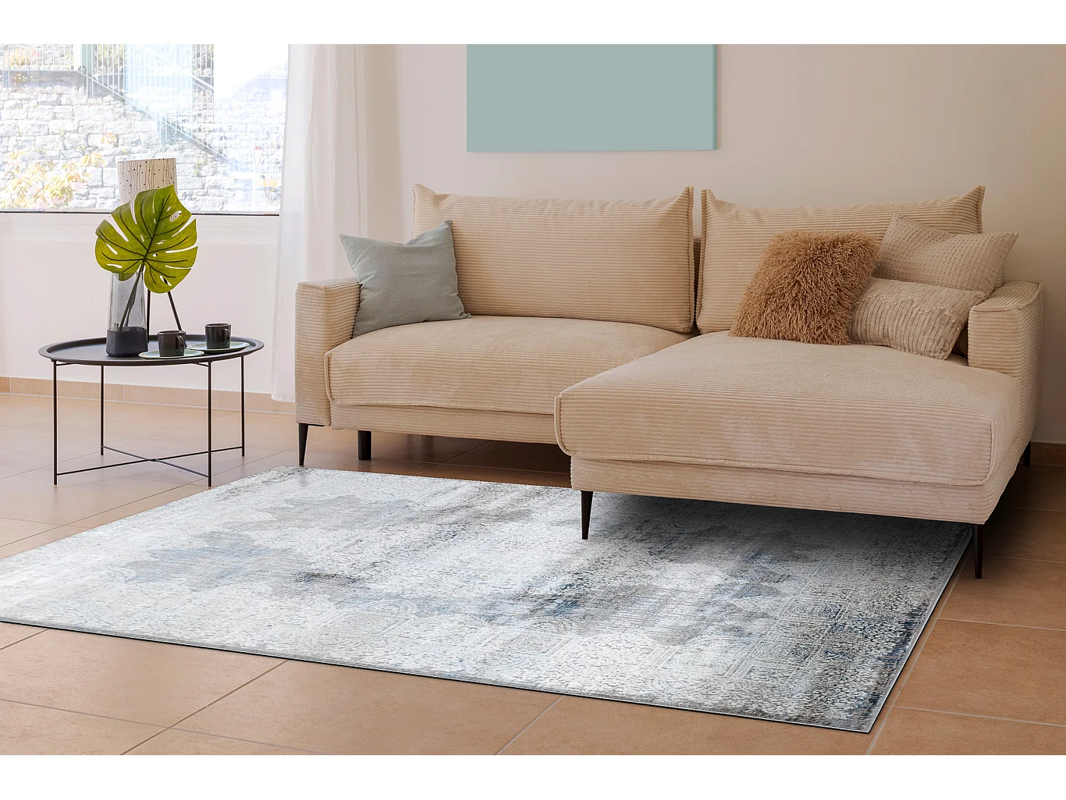 Dywan BLISS Z214AZ221 krem / niebieski - Rozeta, nowoczesny, struktura 140x190 cm