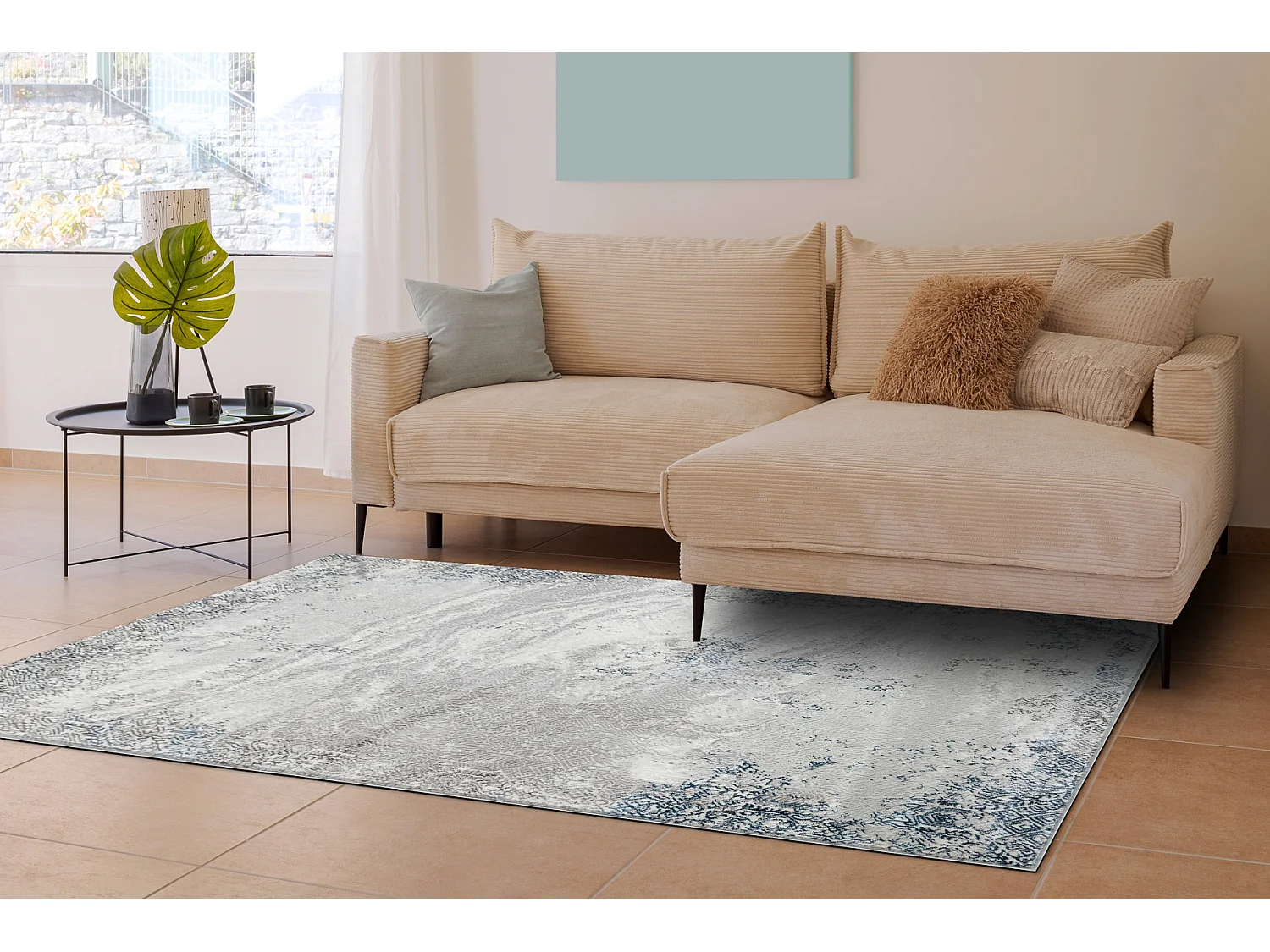 Dywan BLISS Z198AZ221 krem / niebieski - Abstrakcja, nowoczesny, struk 80x150 cm