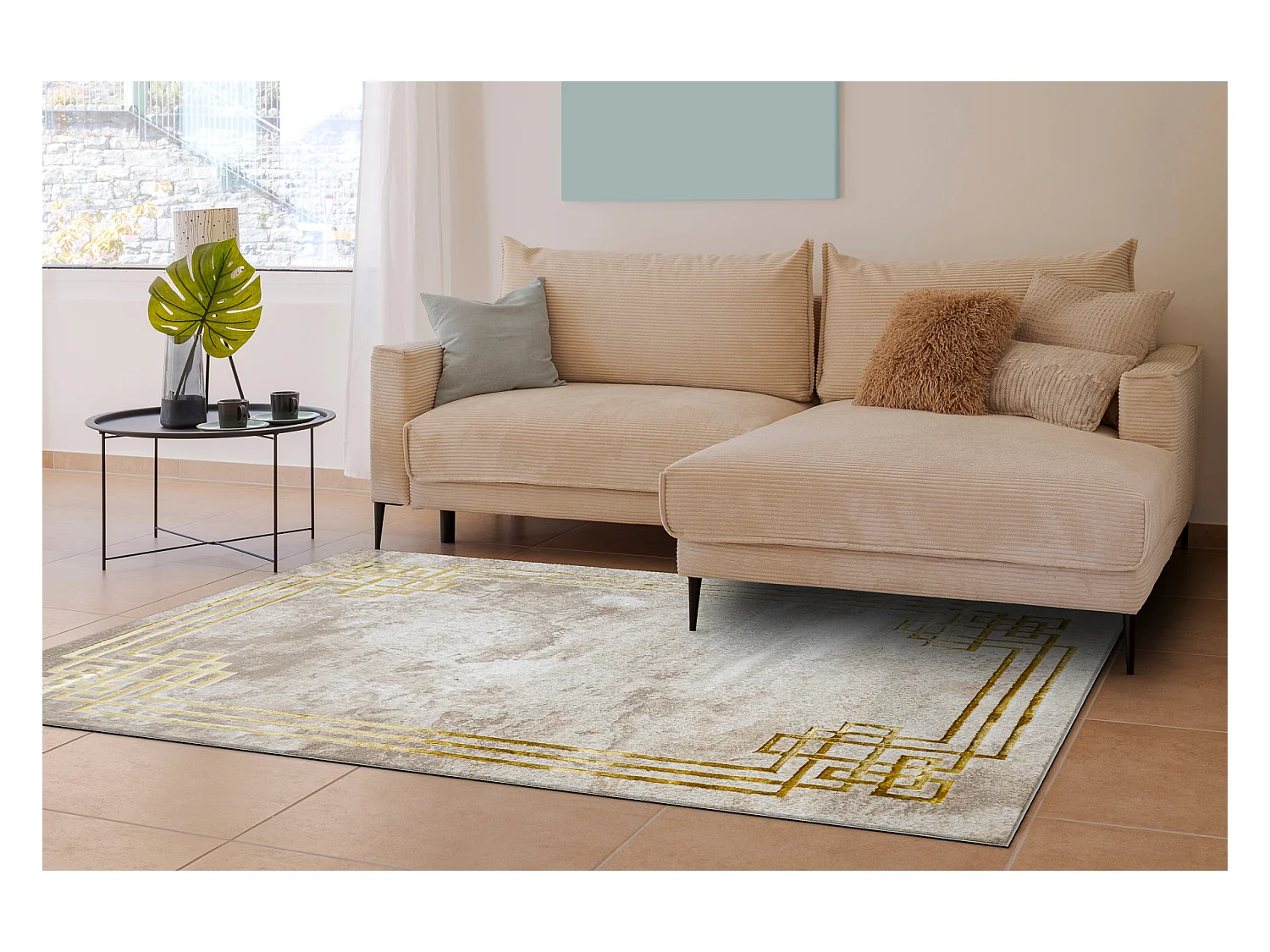 Tapis BLISS Z203AZ137 crème / or - Cadre, grec, moderne, structurel 140x190 cm