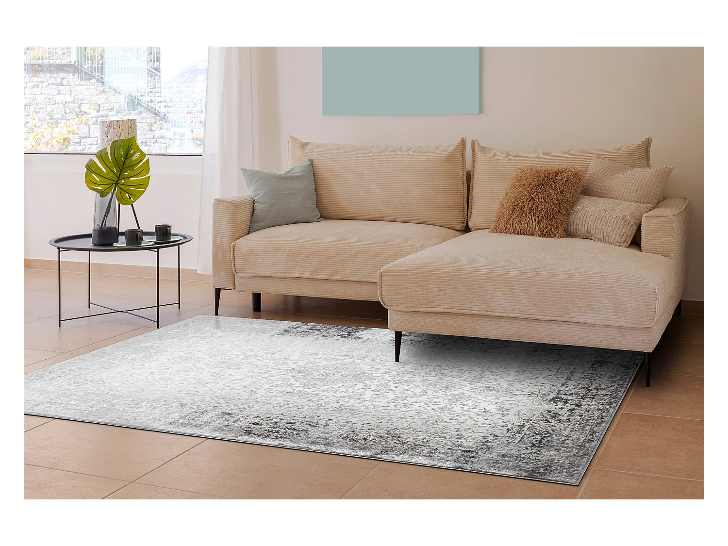 BLISS Z226AZ226 tapijt crème / grijs - Kader, ornament, modern, struc 120x170 cm