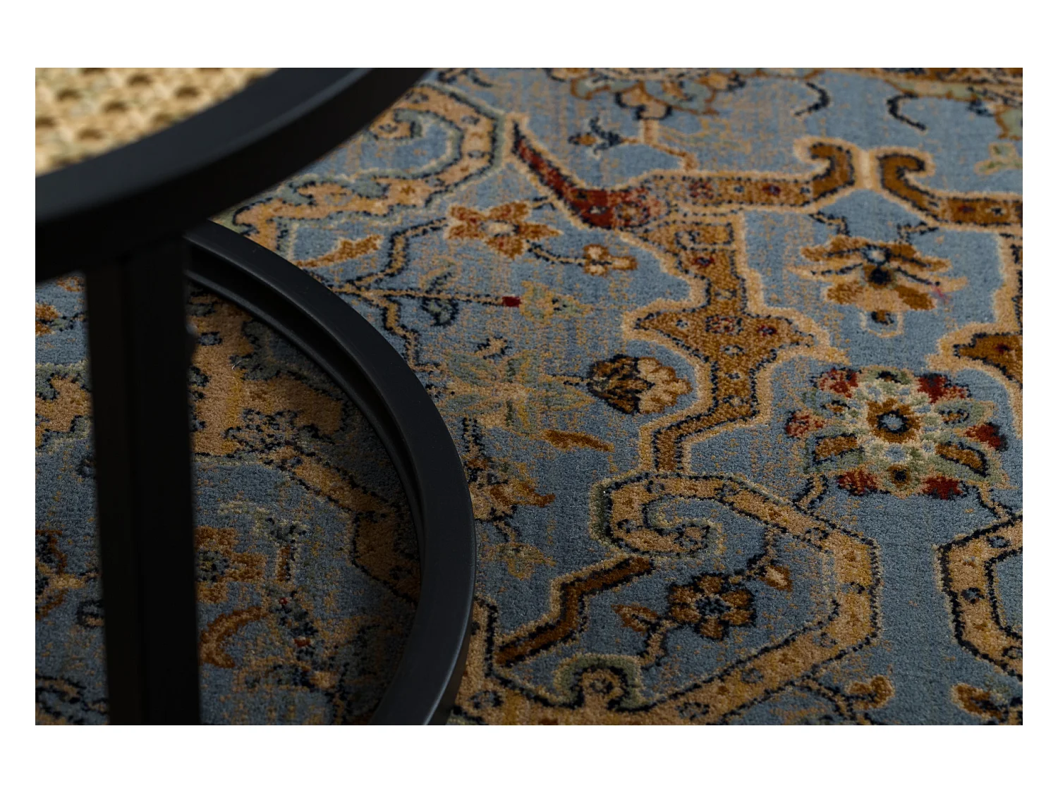 Tapis KESHAN franges, Cadre oriental 7875/53544 beige / bleu 300x380 cm