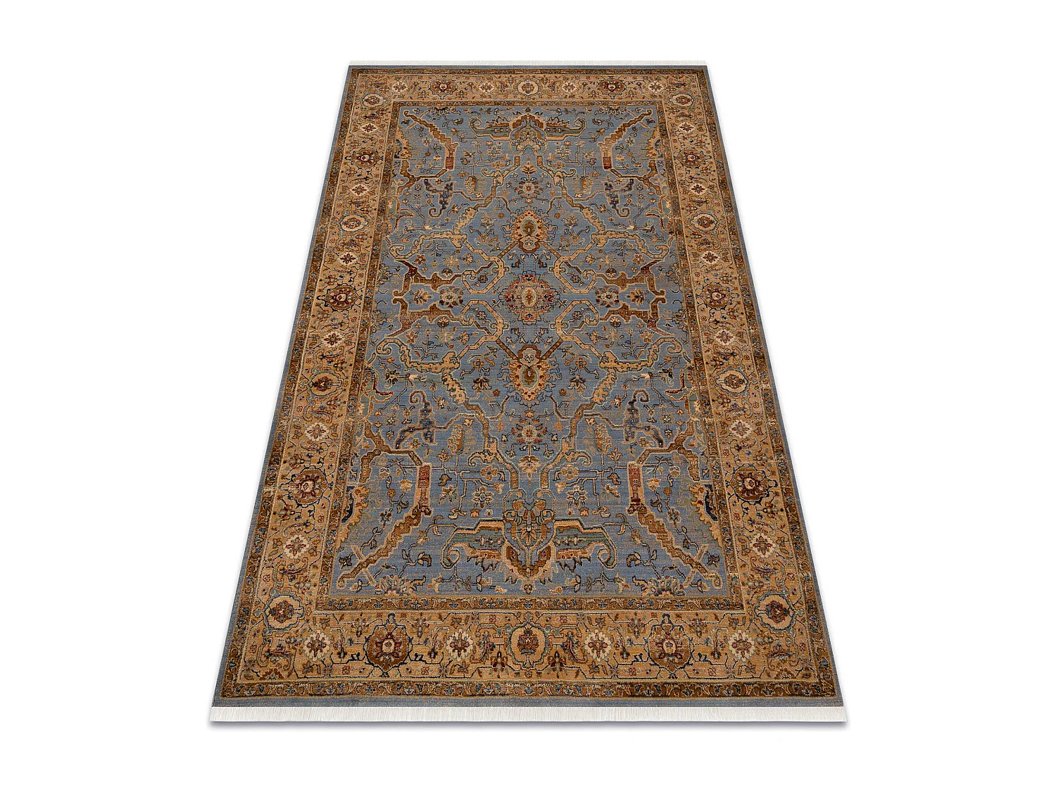Tapis KESHAN franges, Cadre oriental 7875/53544 beige / bleu 300x380 cm