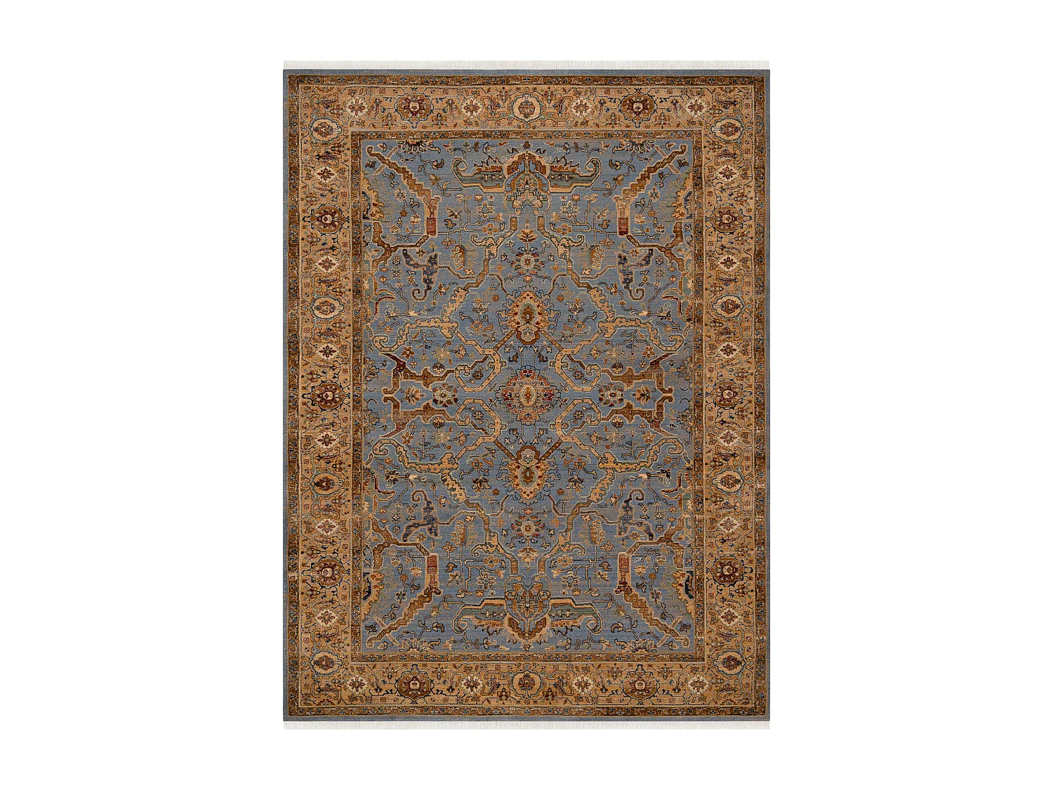 Tapis KESHAN franges, Cadre oriental 7875/53544 beige / bleu 300x380 cm