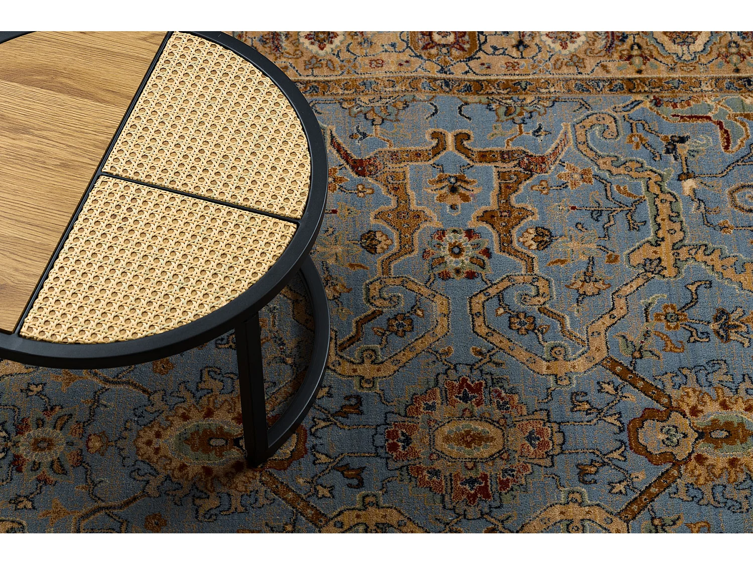 Tapis KESHAN franges, Cadre oriental 7875/53544 beige / bleu 300x380 cm