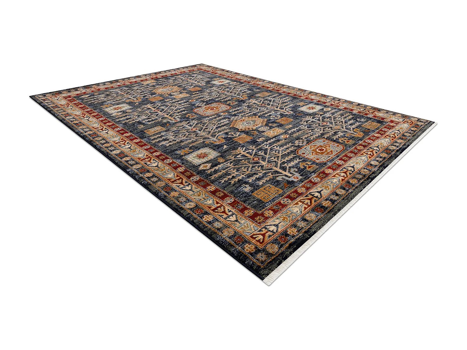 Tapijt KESHAN Frame oosters 6174/53511 marineblauw / kastanjebruin 160x230 cm