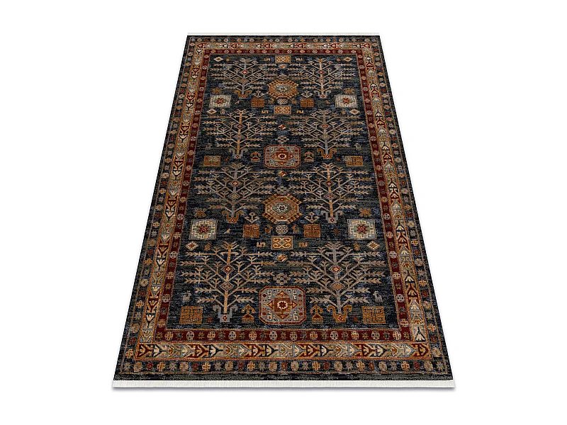 Teppich Wolle KESHAN Franse Rahmen orientalisch 6174/53511 dunkelblau  160x230 cm