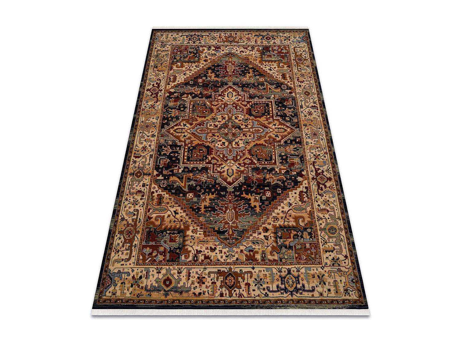 Tapis KESHAN franges, Ornement, cadre oriental 2886/53511 beige / bleu 300x380 cm