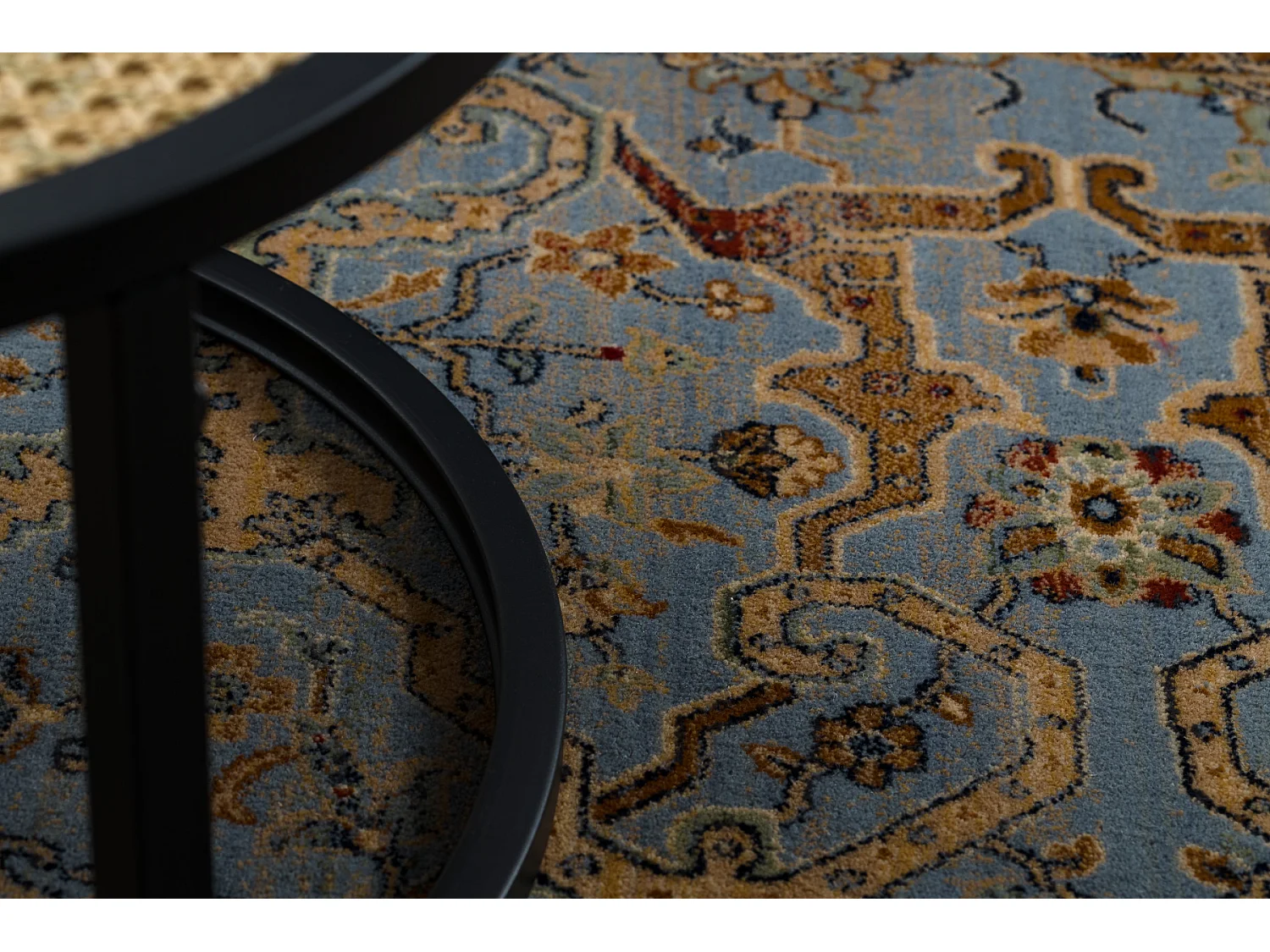 Dywan KESHAN Frędzle, Ramka orientalny 7875/53544 beż / niebieski 250x340 cm