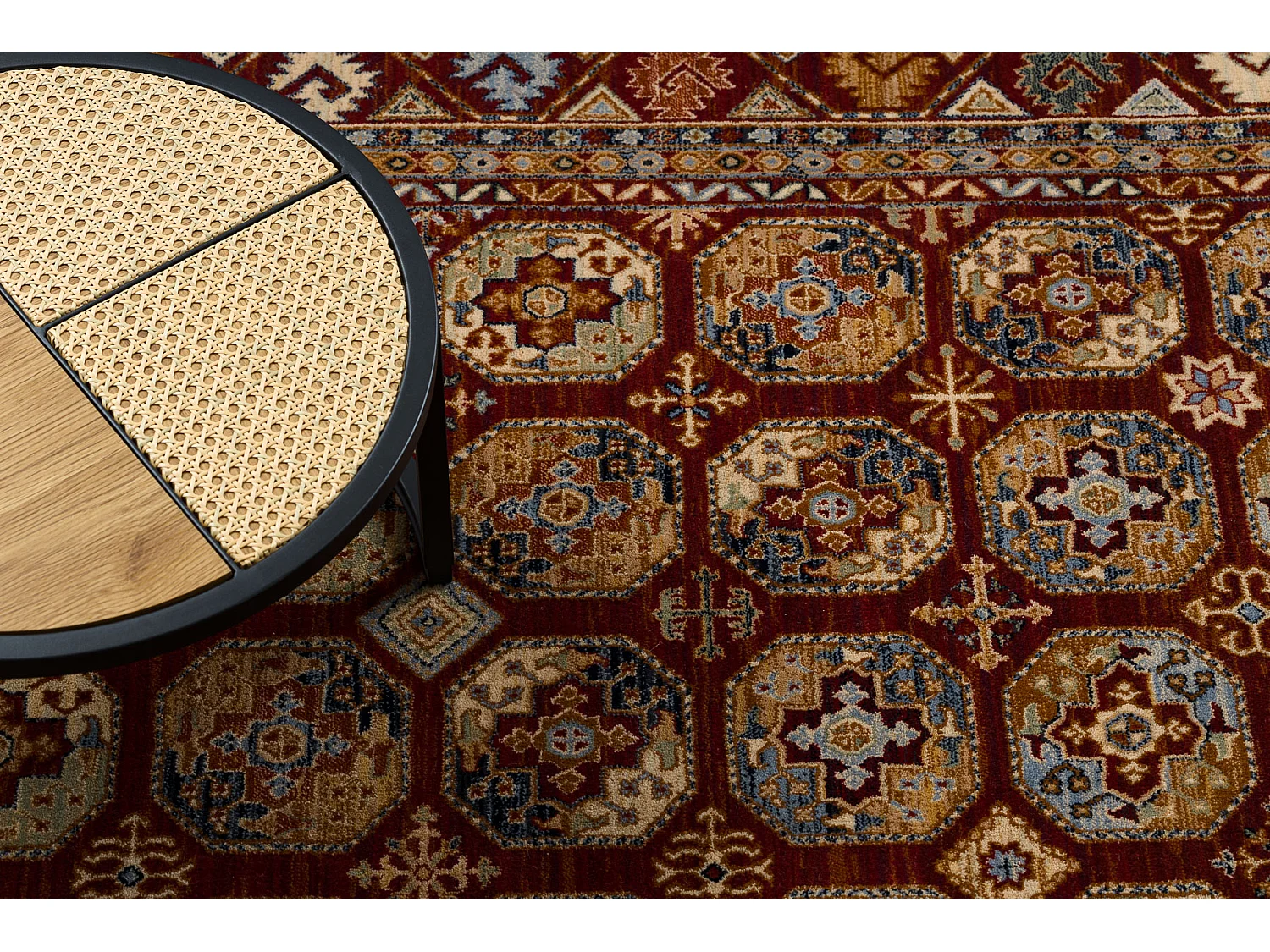 Tapis KESHAN franges, Ornement, cadre oriental 7874/53588 bordeaux 250x340 cm