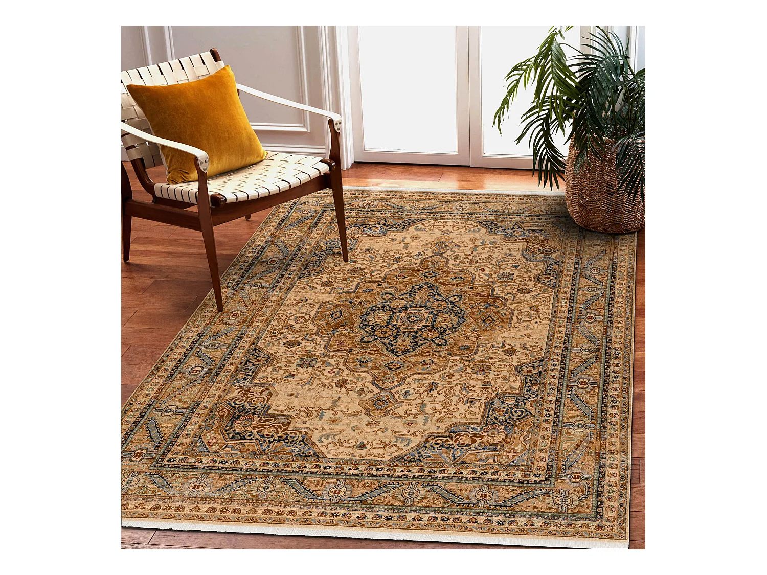 Tapijt KESHAN Ornament, frame oosters 8995/53565 beige / blauw 200x290 cm