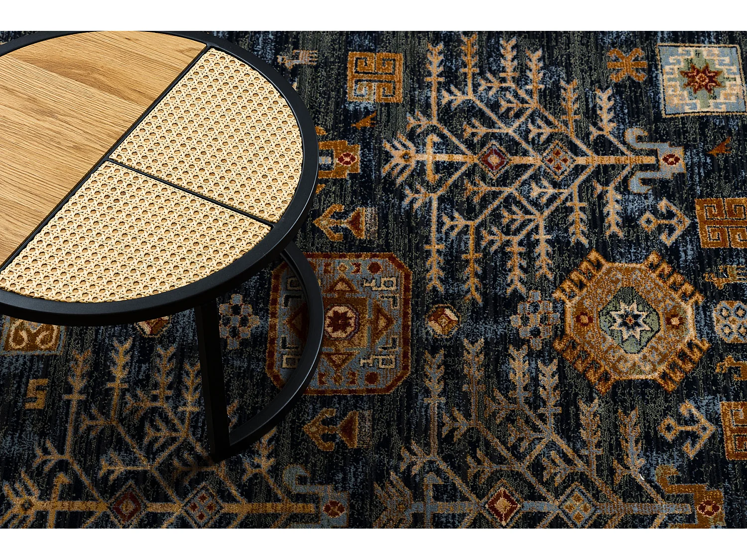 Alfombra KESHAN franjas Marco oriental 6174/53511 azul oscuro / burdeo 250x340 cm