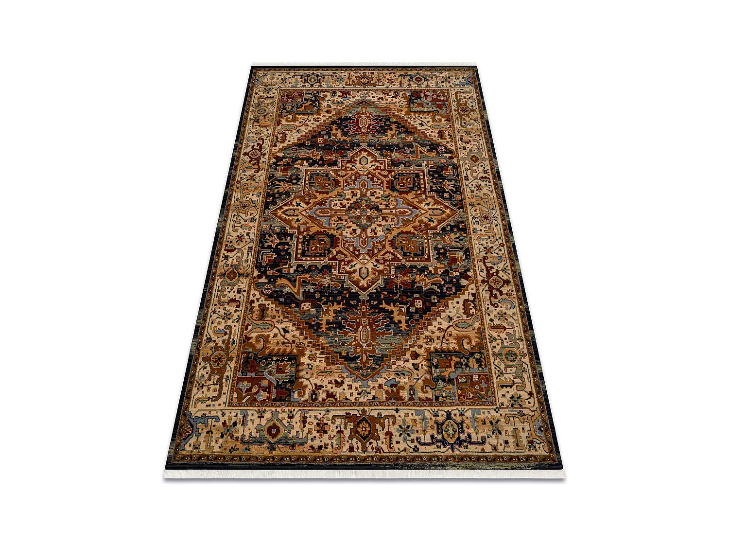 Tapis KESHAN franges, Ornement, cadre oriental 2886/53511 beige / bleu 250x340 cm