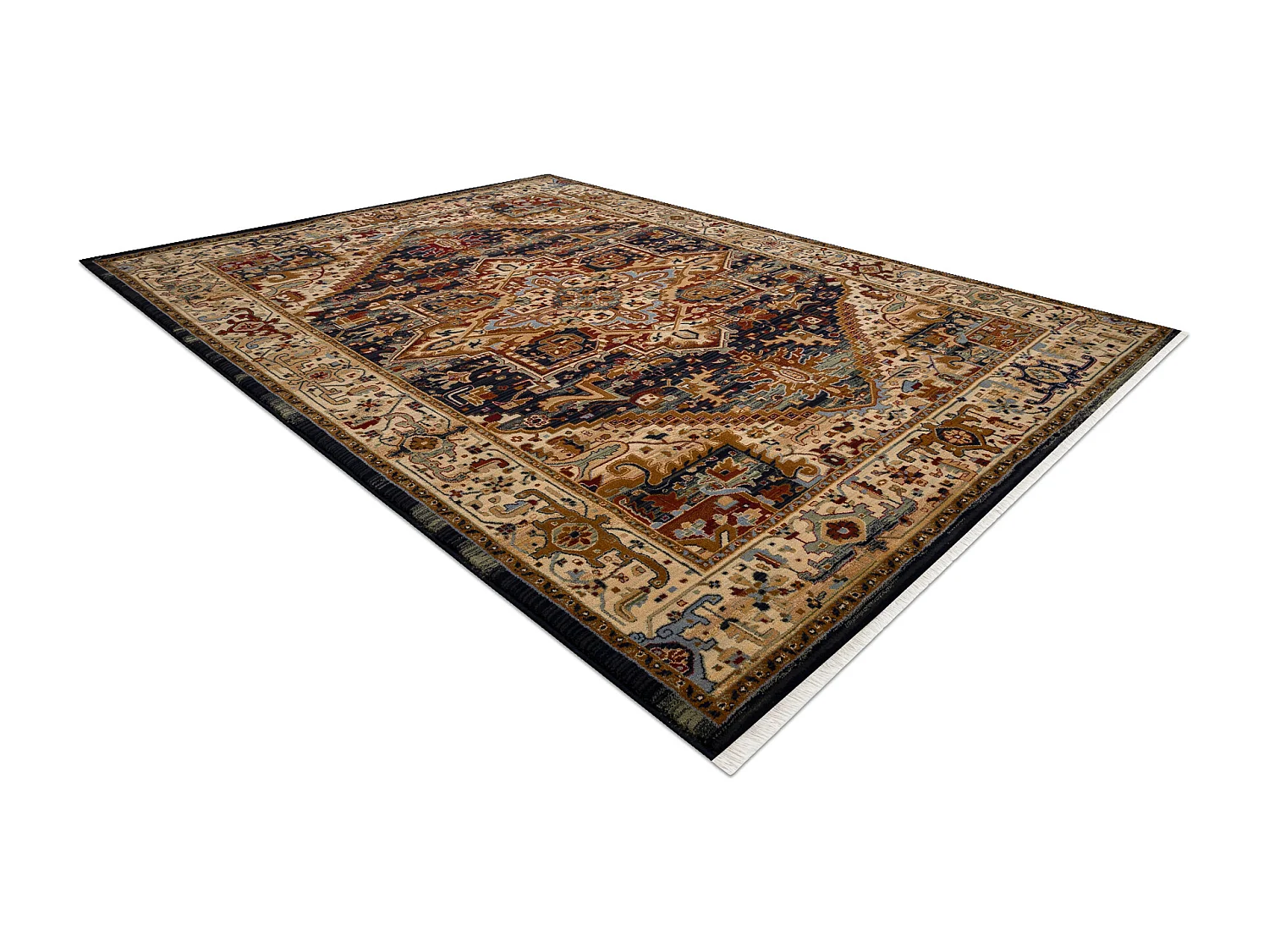 Tapis KESHAN franges, Ornement, cadre oriental 2886/53511 beige / bleu 250x340 cm