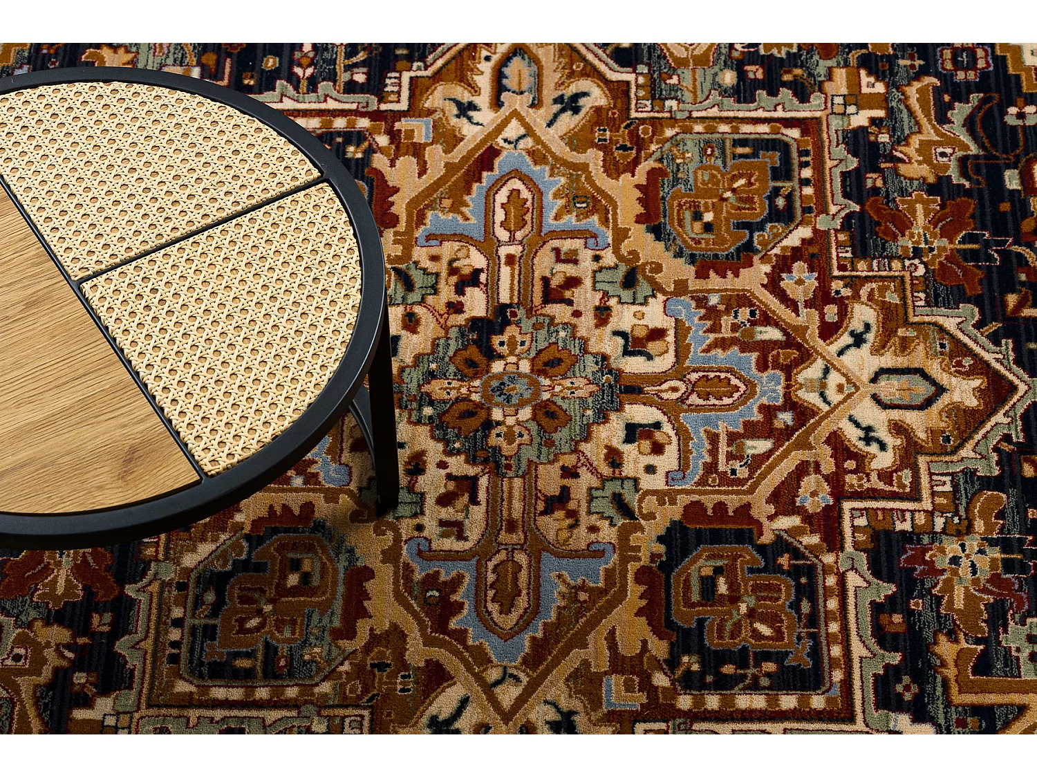 Tapis KESHAN franges, Ornement, cadre oriental 2886/53511 beige / bleu 250x340 cm