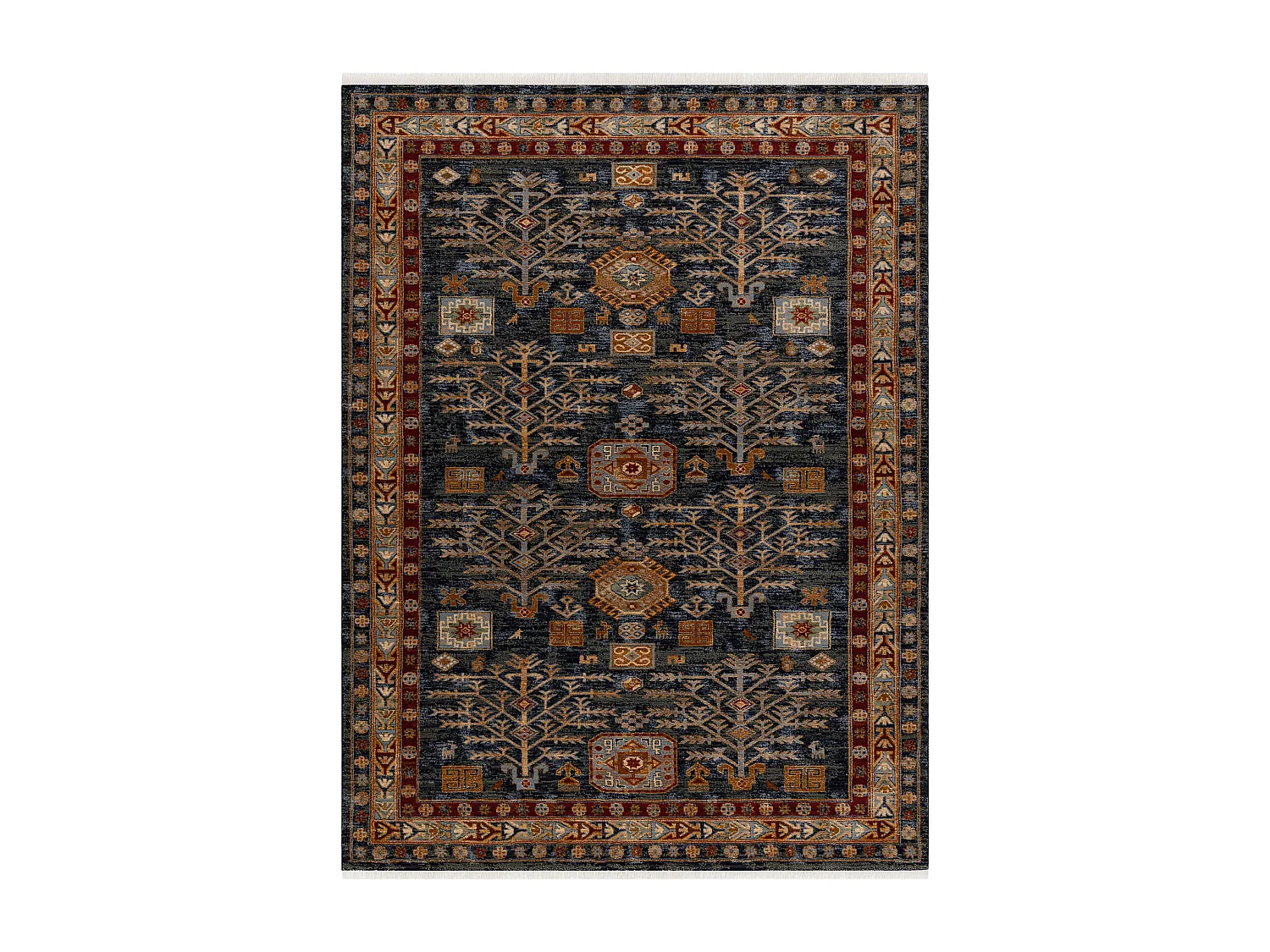 Tappeto KESHAN frange Telaio orientale 6174/53511 blu scuro / chiarett 300x380 cm