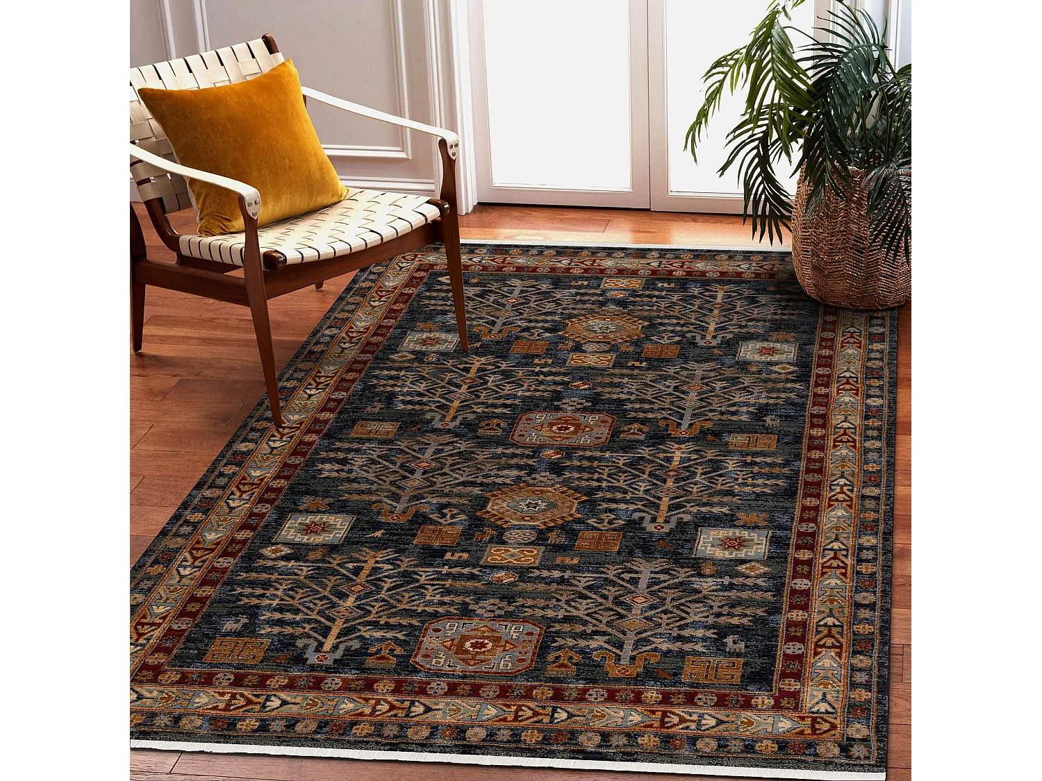 Tappeto KESHAN frange Telaio orientale 6174/53511 blu scuro / chiarett 300x380 cm